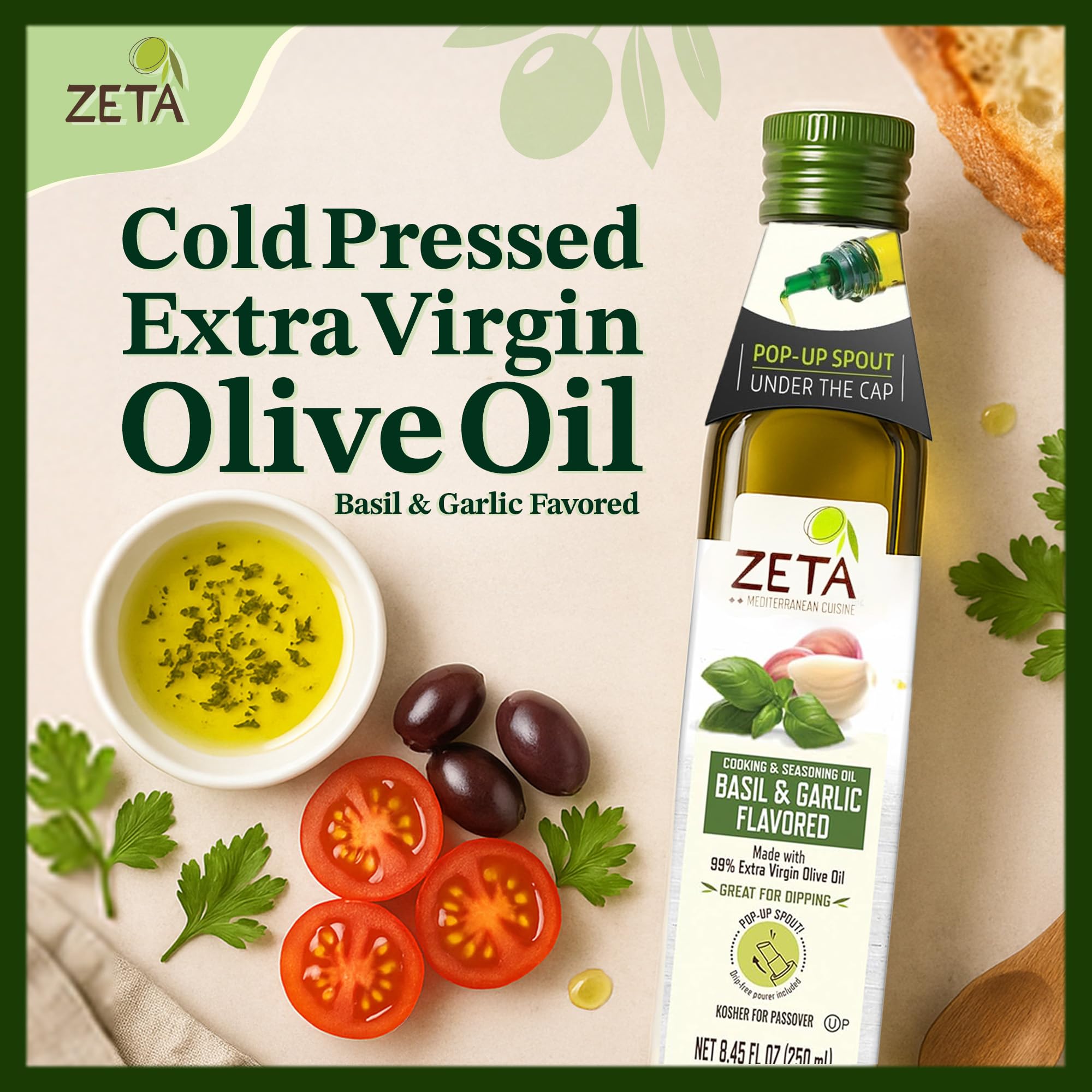 Amazon.com : Zeta Extra Virgin Olive Oil with Basil and Garlic 8.5
